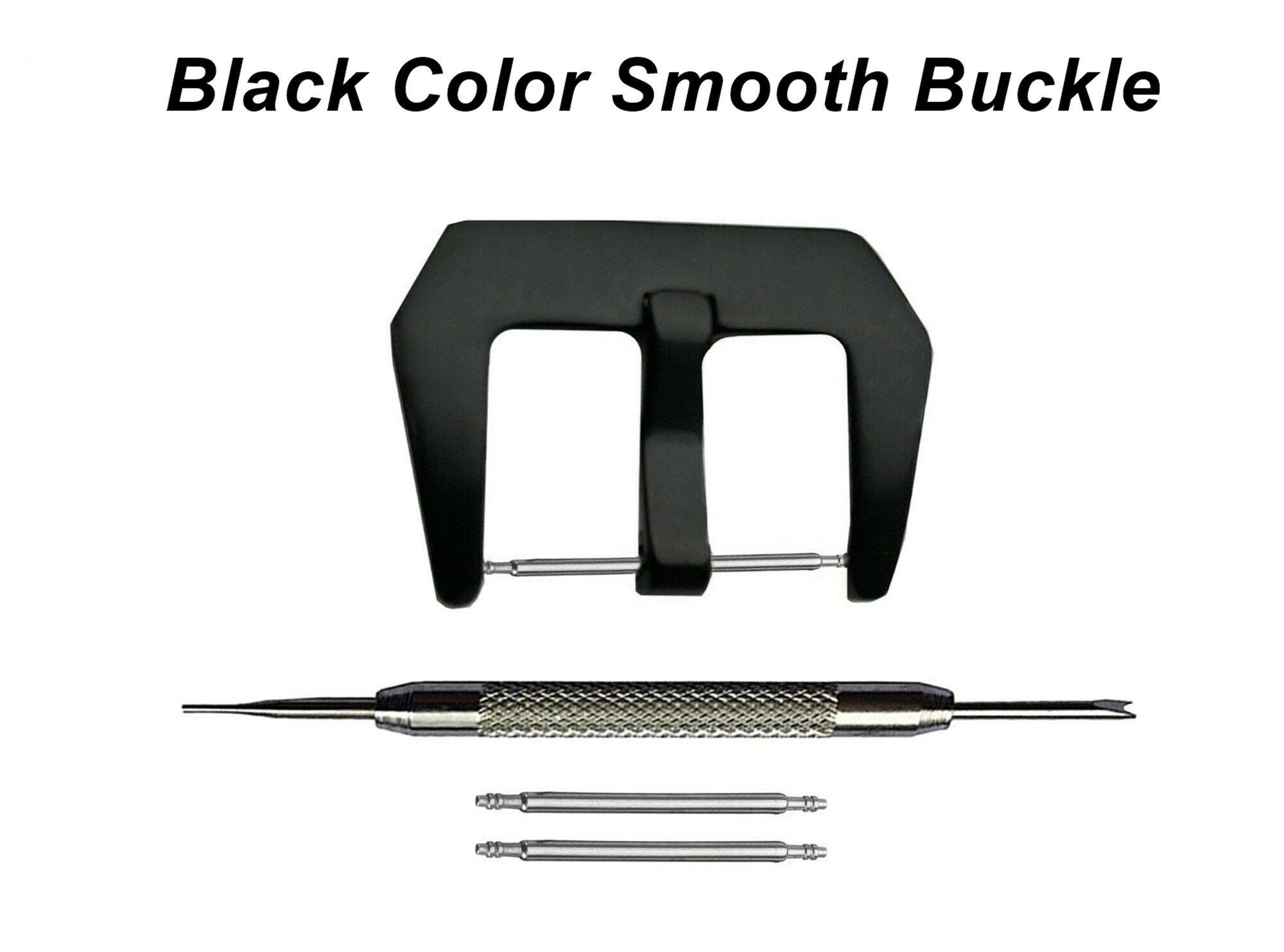 4pcs Set Wide Buckles for 18mm 20mm 22mm 24mm Watch Straps Bands Stainless Steel Kit Engraved Silver Black Rose Gold Finish - Pins Tool